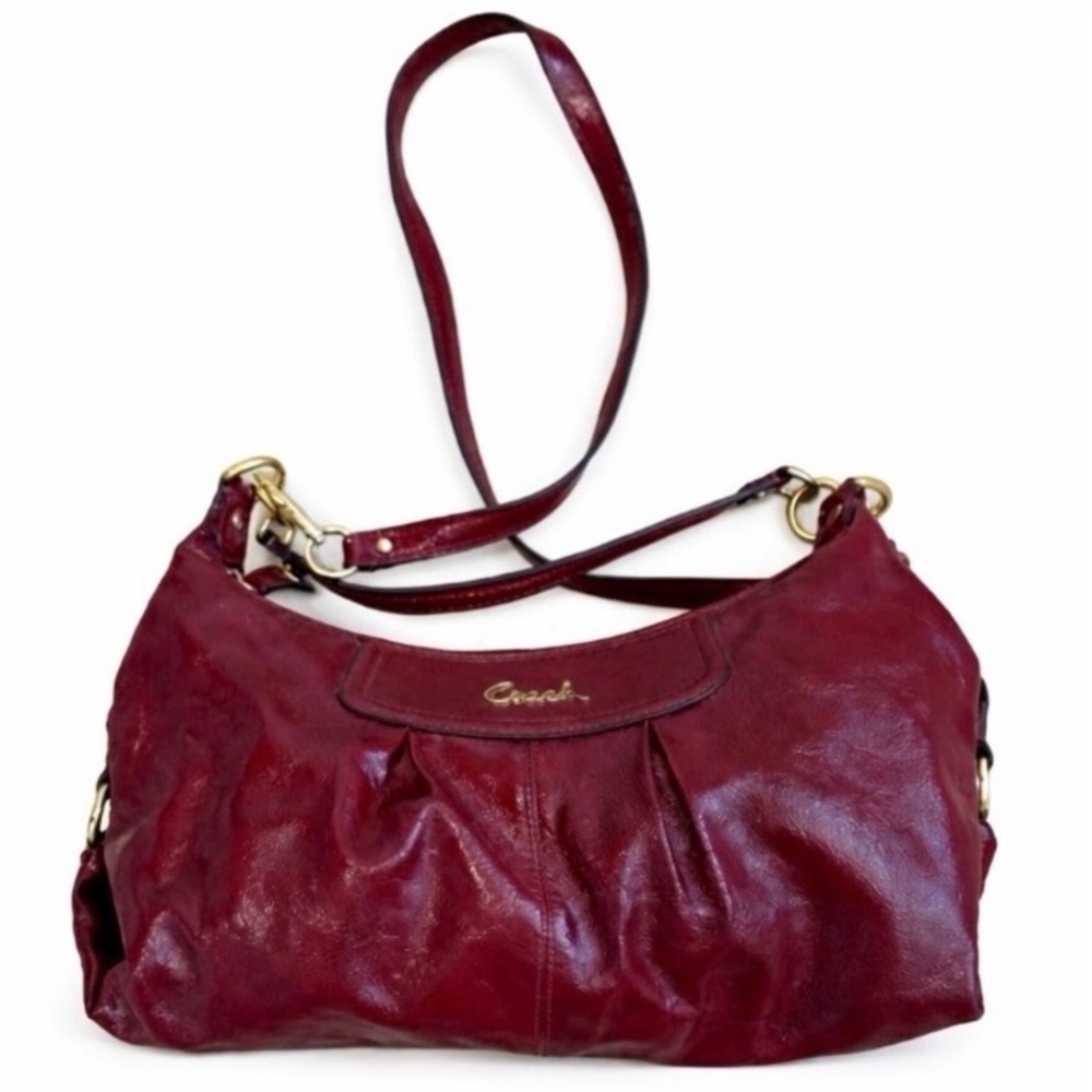 Coach Ashley 2 Way Patent Leather Hobo Bag in Deep Crimson Red